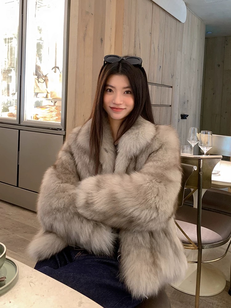 托卡毛毛外套女秋冬款韩版气质百搭翻领毛茸茸上衣防寒33617#