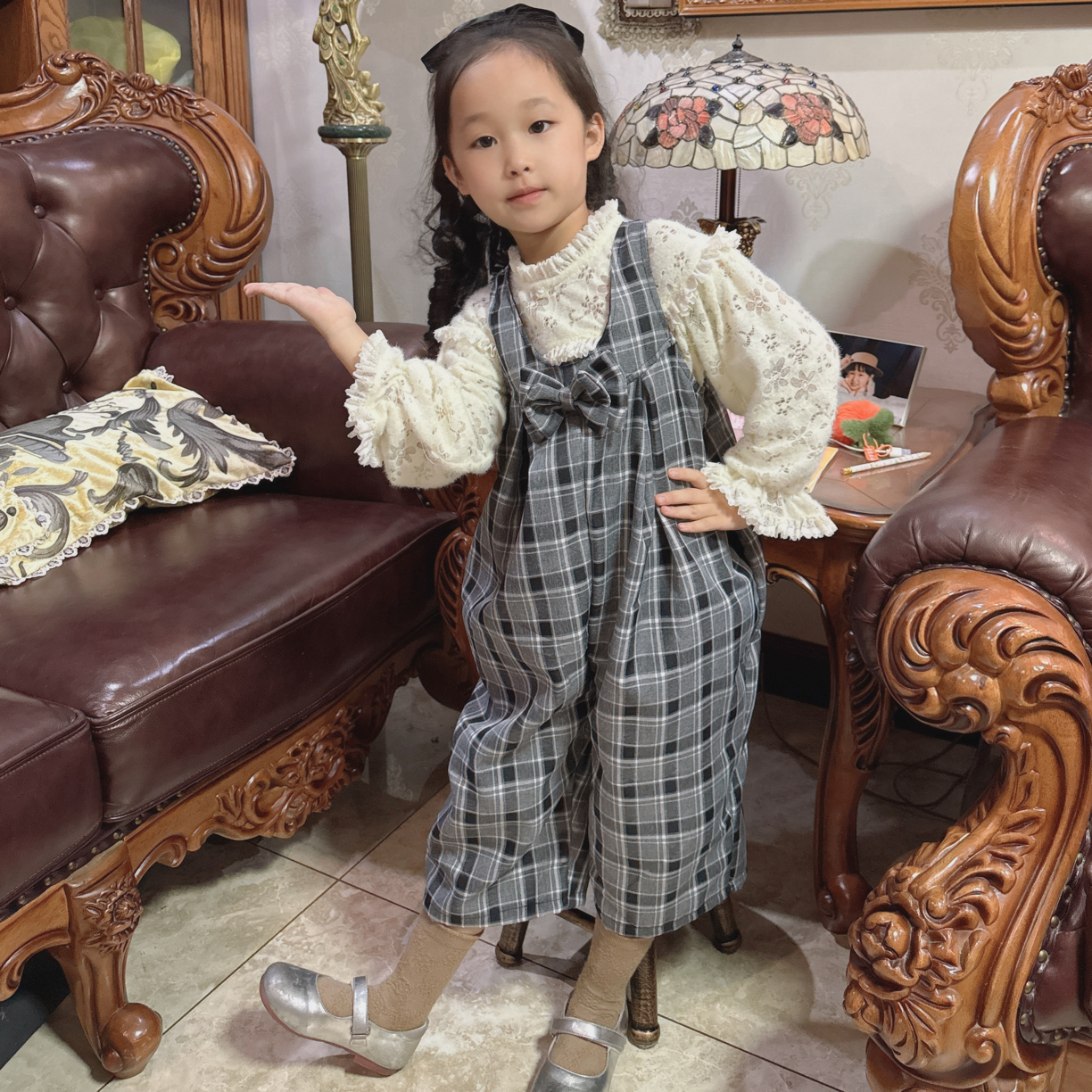 格子背带裤小套装 秋冬款 好看又好穿