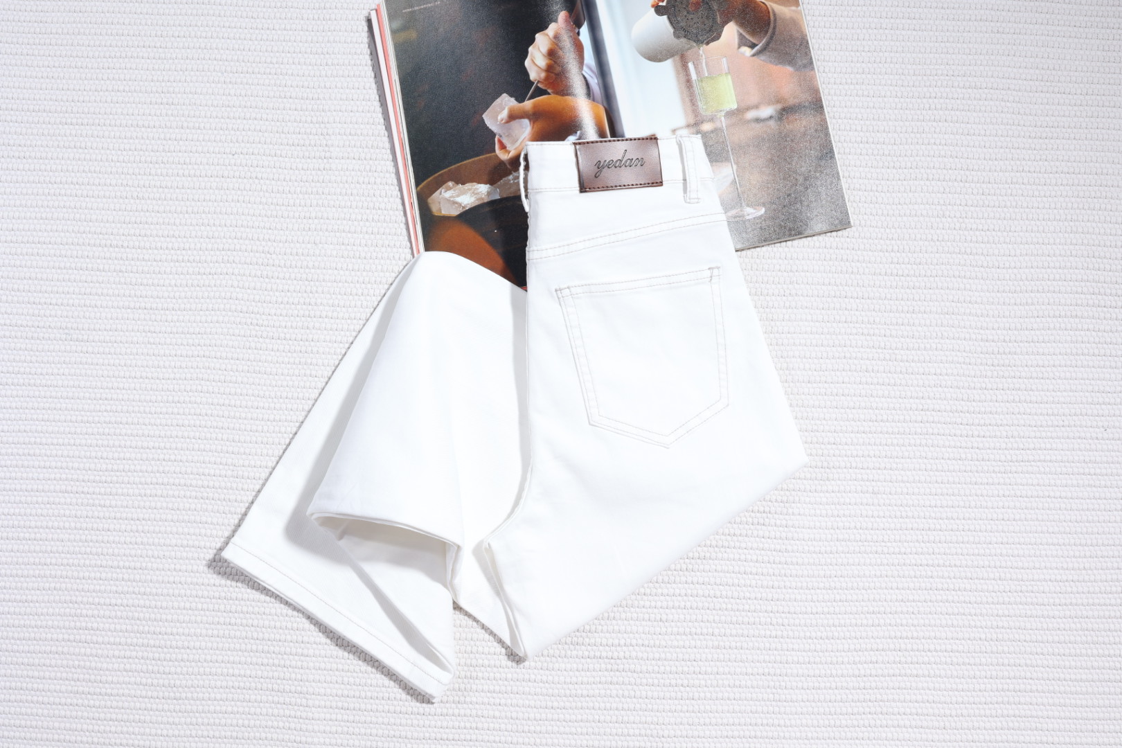 【白茶清欢】白色三防弯道牛仔裤2025夏季爆款高腰修身显瘦牛仔裤