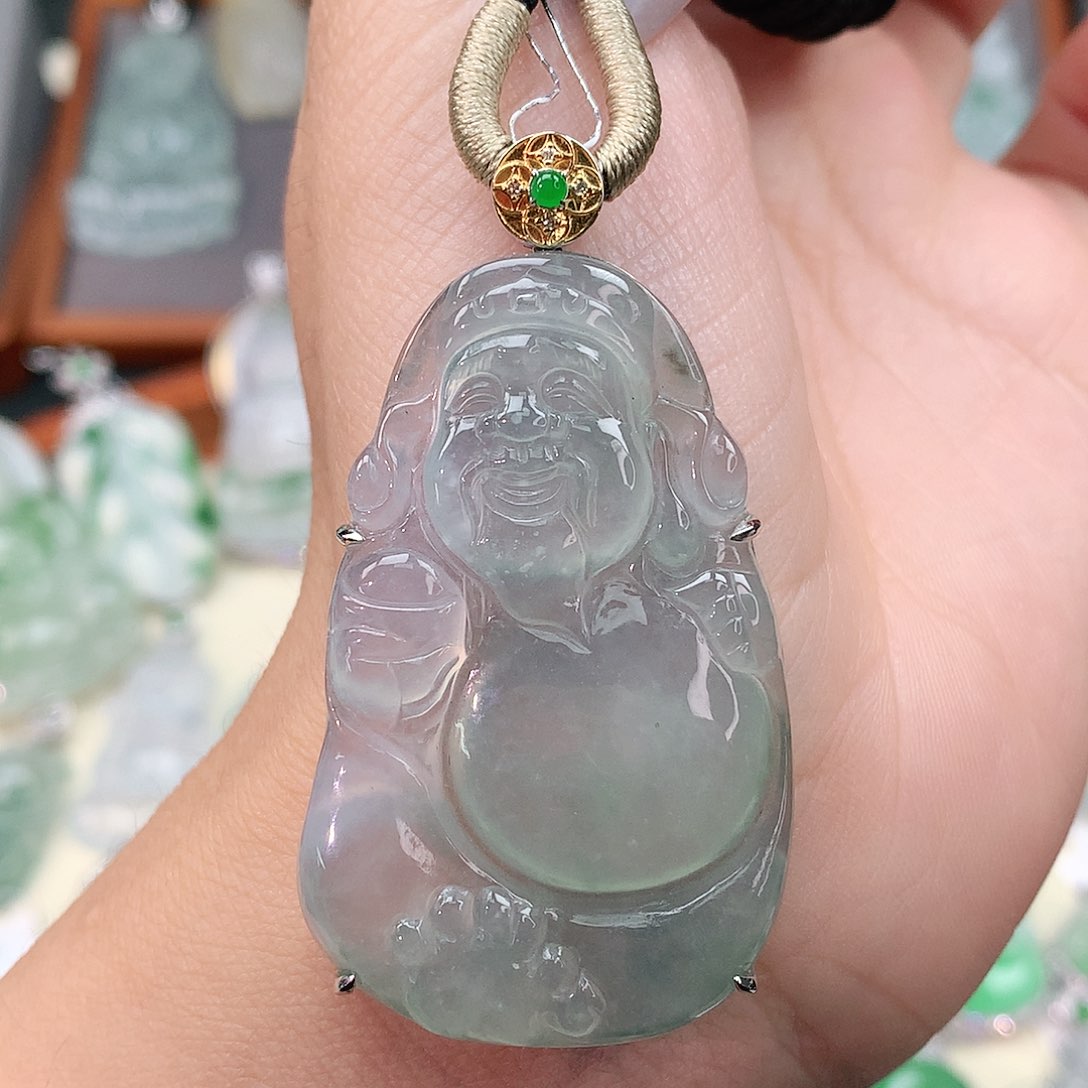 颈饰18K金镶嵌翡翠财神爷