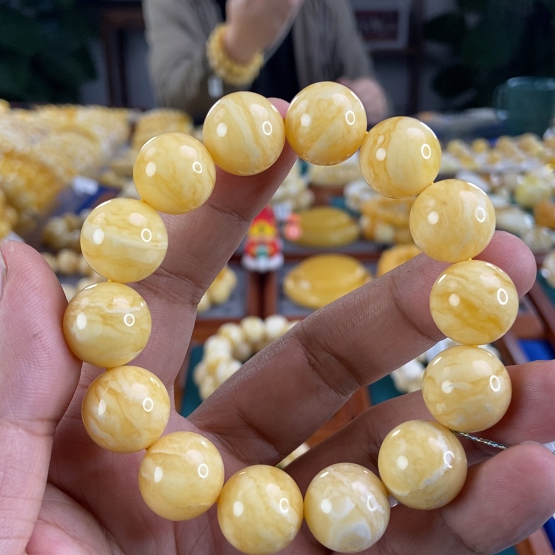 琥珀珠宝奇石未镶嵌15+虎皮纹手串30.53