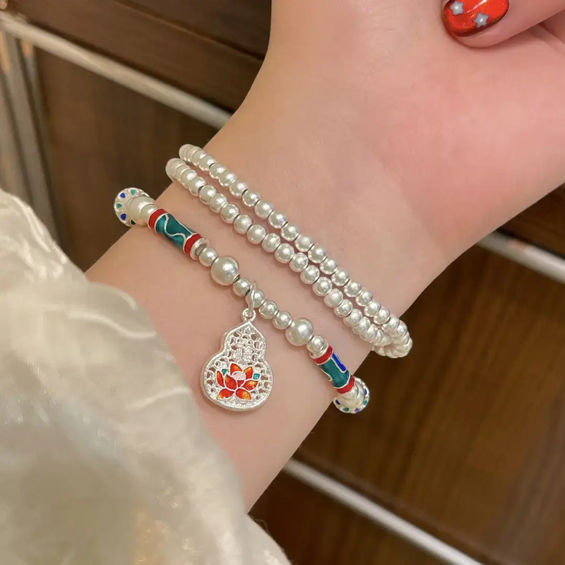 足银手链 三圈串珠葫芦手链足银999轻奢甜美设计感情人节送女朋友