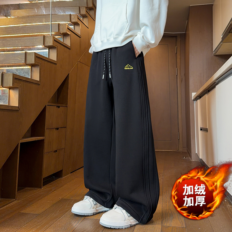 青少年男中学生秋冬季加绒加厚休闲卫裤潮流宽松百搭长裤子JR8801