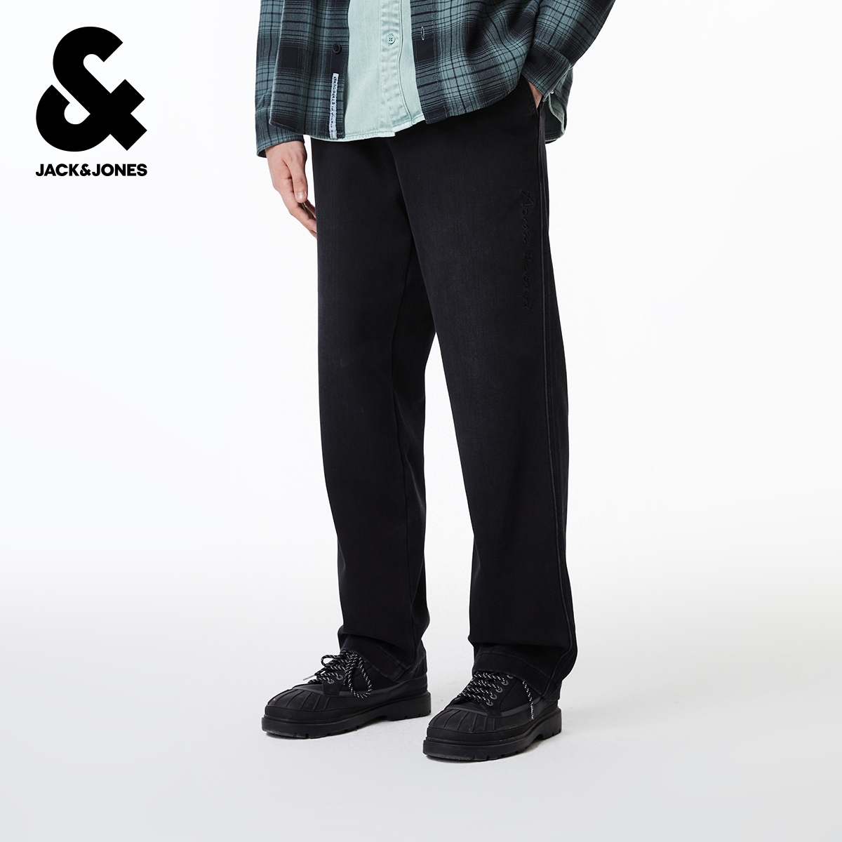 杰克琼斯男装休闲裤冬季新款百搭舒适简约纯色长裤宽松直筒裤子