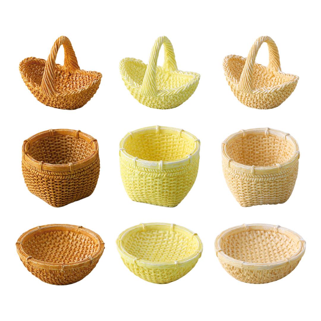 微景观创意仿真藤竹编篮子竹筐 造景diy装饰品配件迷你微缩小摆件