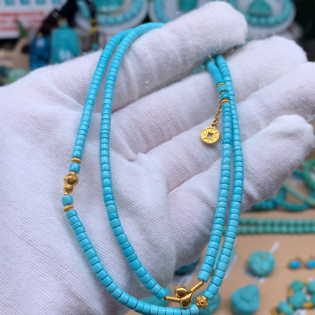 18K金镶嵌绿松石珠宝奇石3mm
