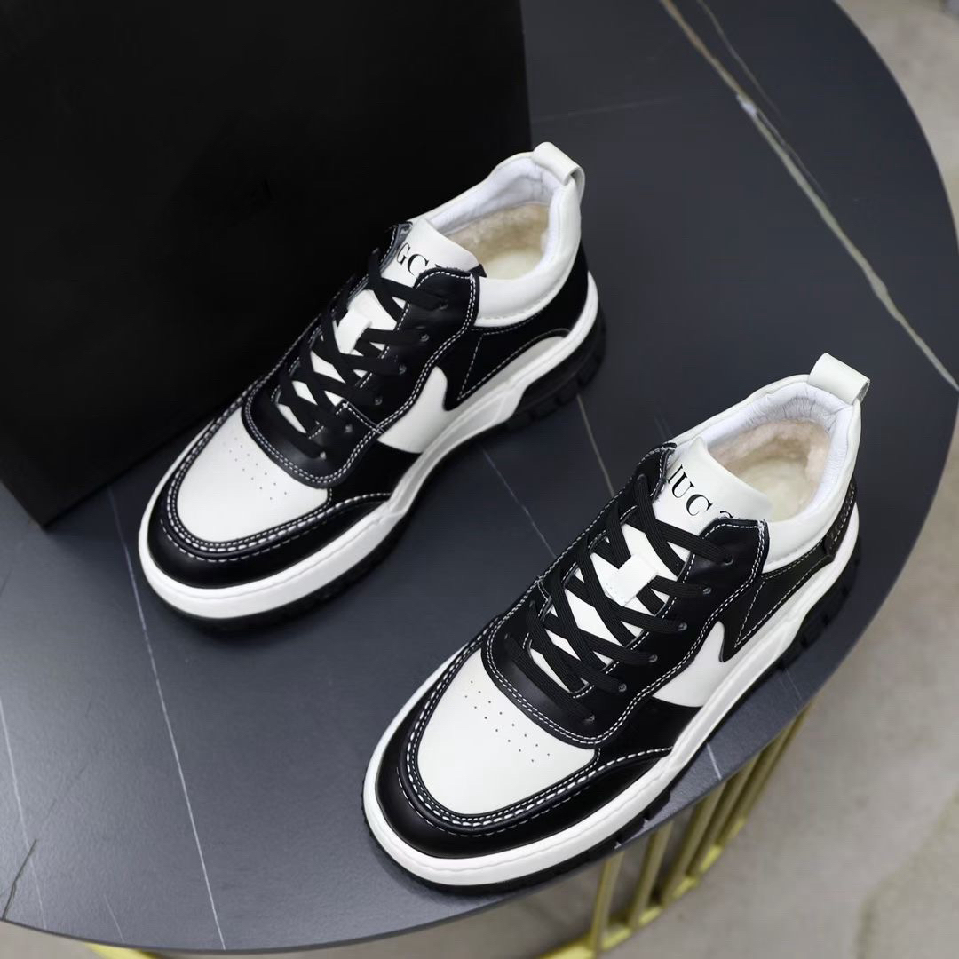 头层牛皮 新款冬季厚底时尚板鞋羊毛休闲男鞋皮鞋加厚保暖男鞋