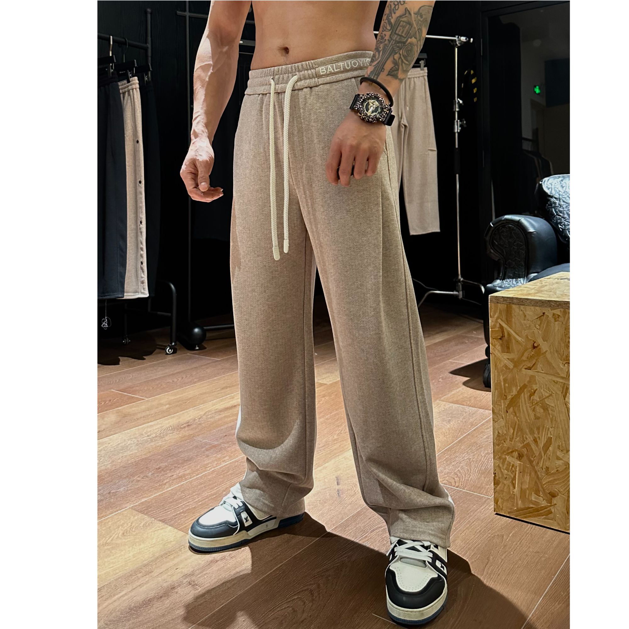 【壹楠】秋冬阔腿个性垂感老钱风纯色抽绳长裤G7-XXK67008