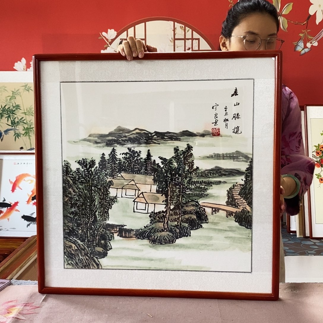 国画手写手绘带框包邮62✖️62国画作品