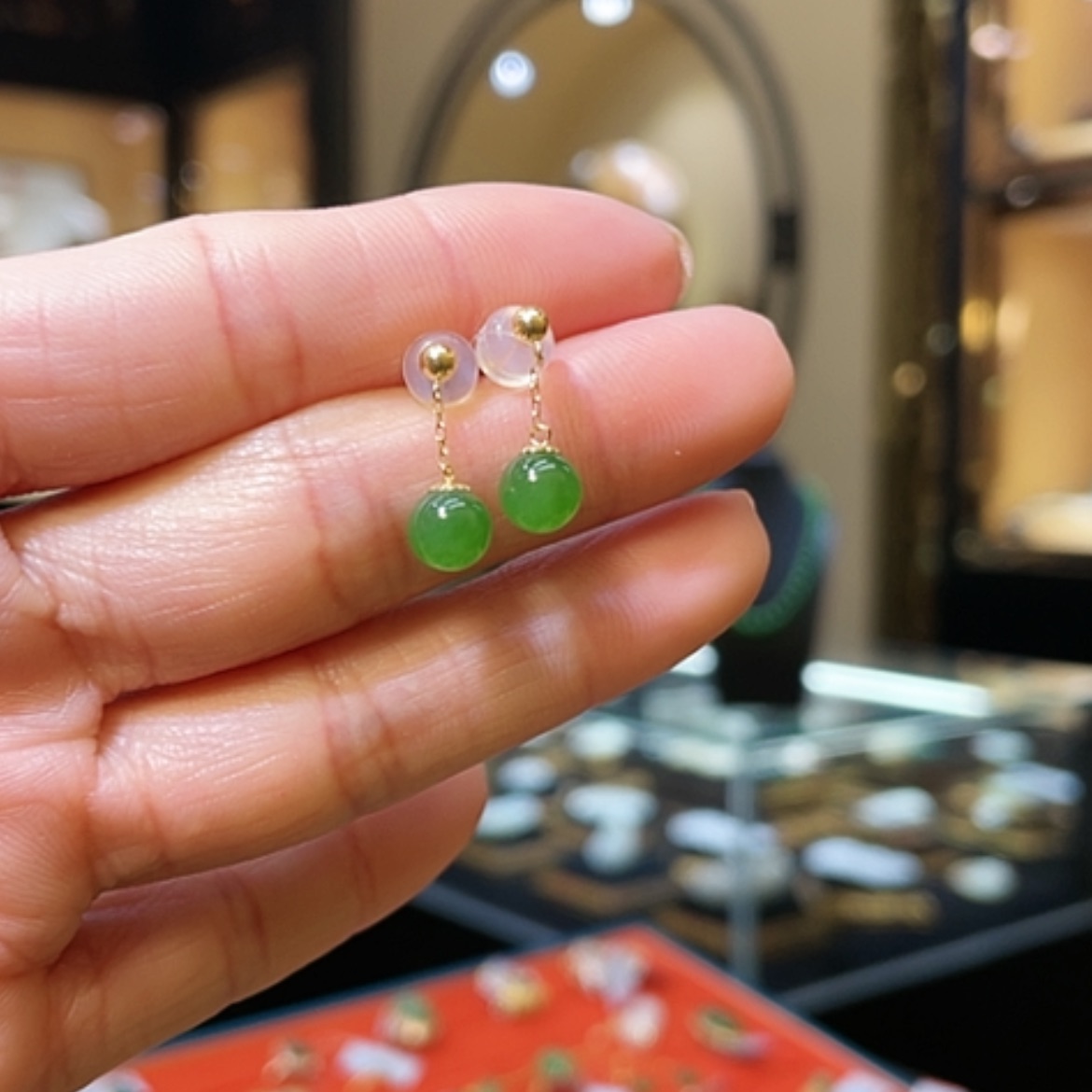 【闪购商品】和田玉耳饰18K金镶嵌