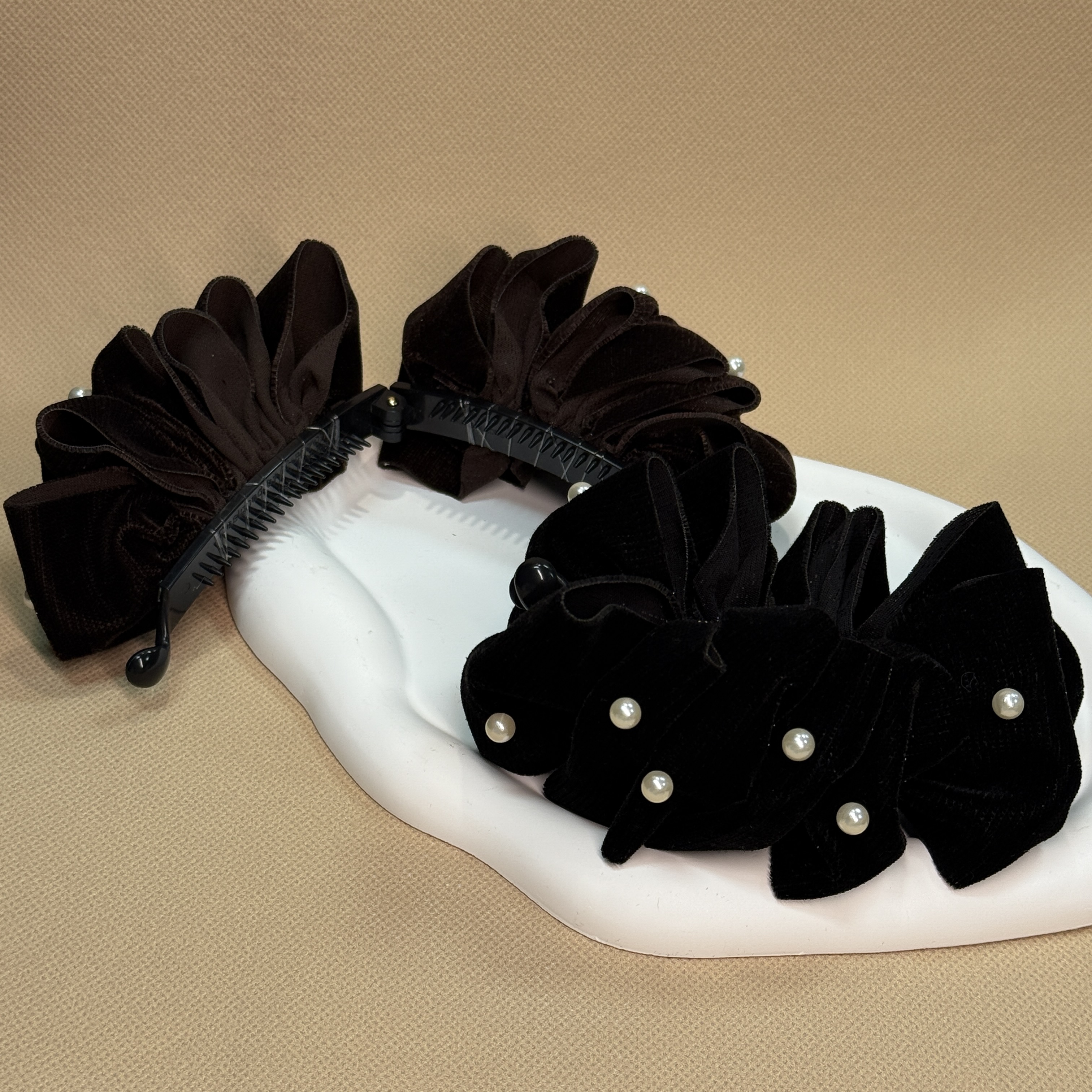 韩国东大门重工满天星珍珠花苞香蕉夹百搭气质X001