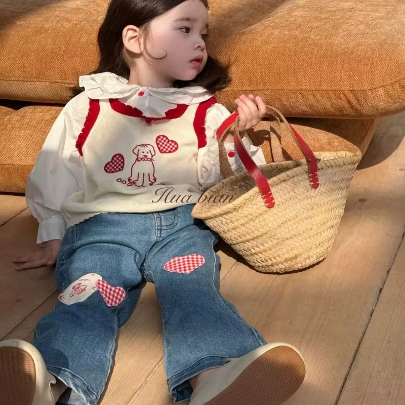 【黎安当当】2025春款新款洋气爱心小狗休闲三件套-66150