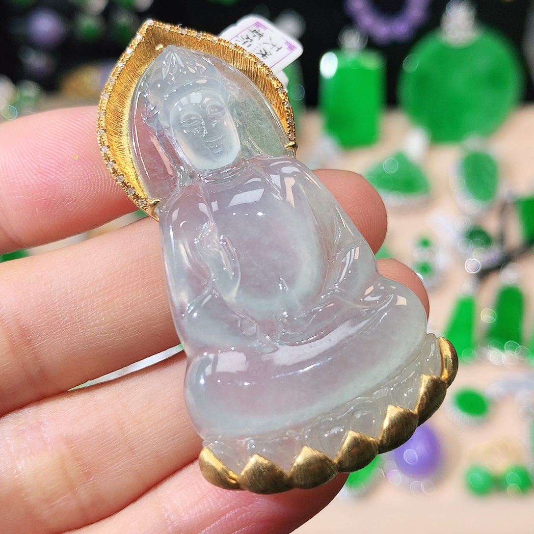 翡翠18K金镶嵌吊坠(不含链)