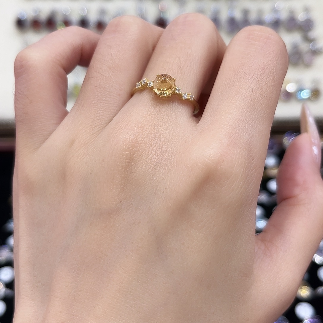 黄晶银S925镶嵌戒指金托不保色