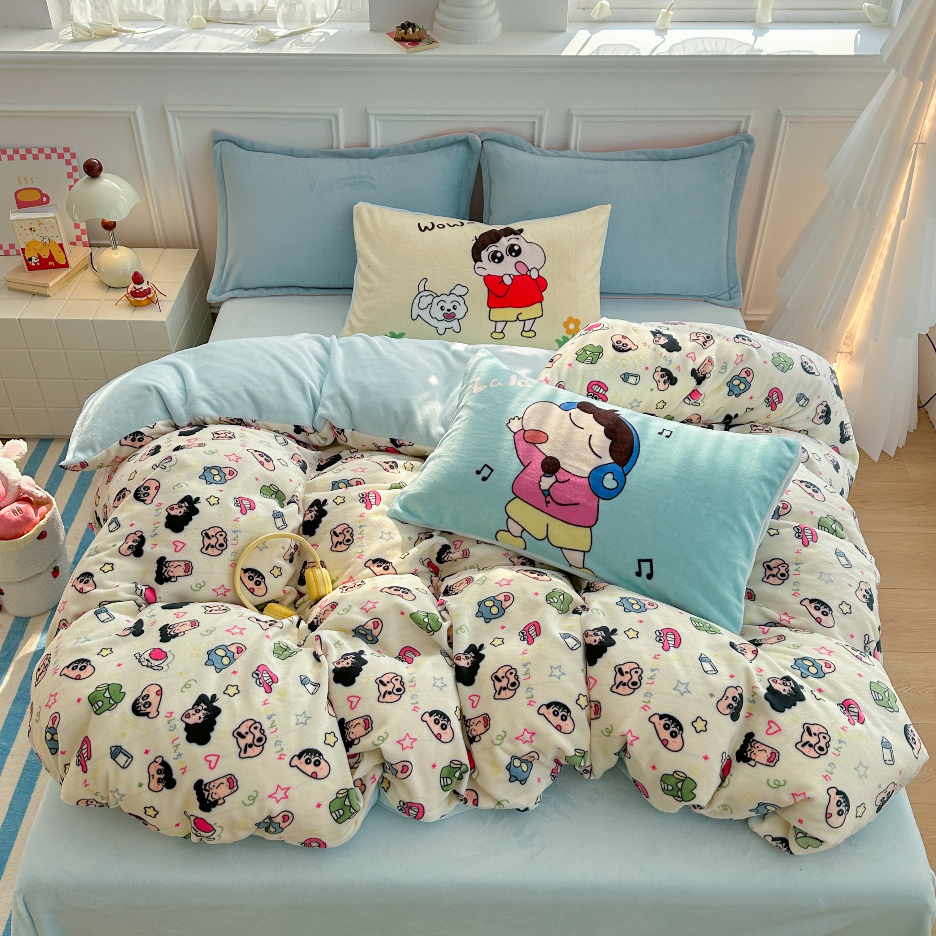 A类母婴卡通冬季牛奶绒加绒加厚床单被套加绒加厚四件套