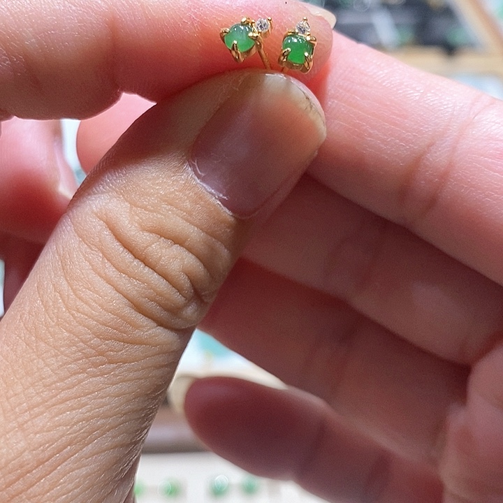 银S925镶嵌翡翠耳饰7号