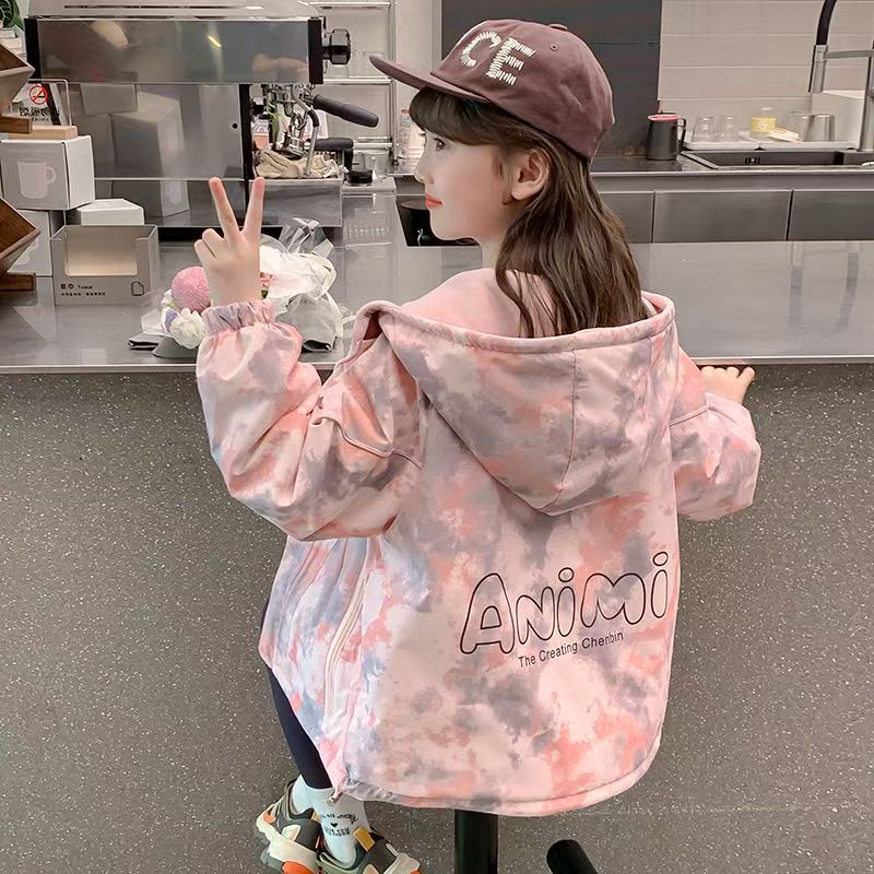 女童加绒双面穿外套2025新款儿童两面穿中大童冲锋衣时尚保暖上衣