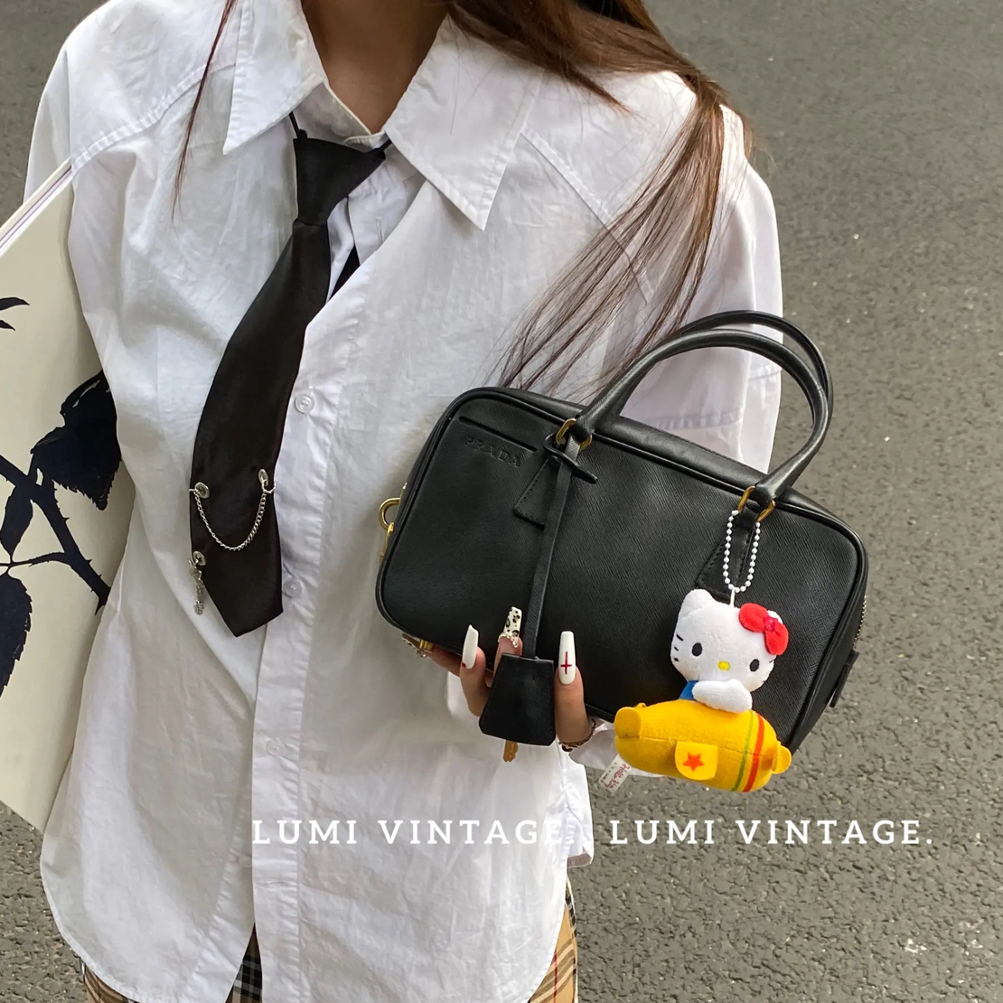 95新 Prada/普拉达 plume mini 黑金牛皮单肩包73751026