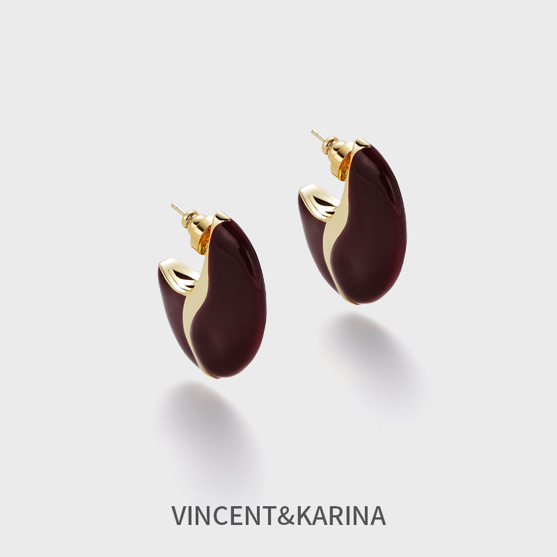 VINCENT&KARINA 铜合金耳饰 【咖语】咖啡豆极简高级感百搭滴油耳环