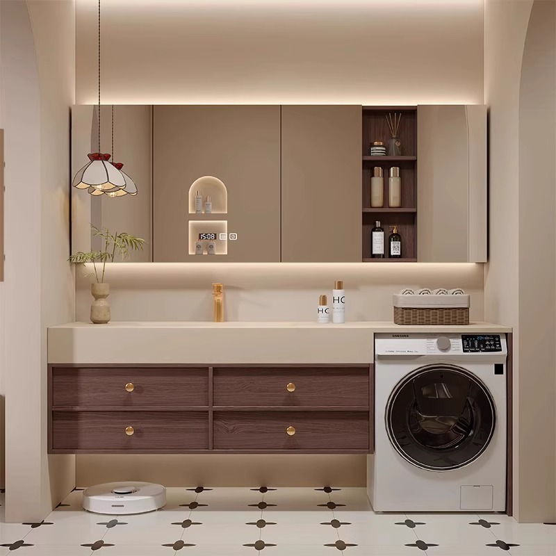 甜木洗漱台洗衣机一体柜卫浴岩板热弯盆主卧浴室柜组合中古