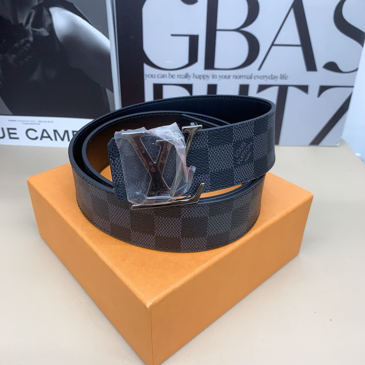全新未使用 LouisVuitton/路易威登 lv 棋盘格 男士腰带 大全套