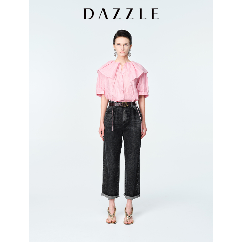 邱天同款DAZZLE地素夏女款水洗宽松牛仔裤2E2R616