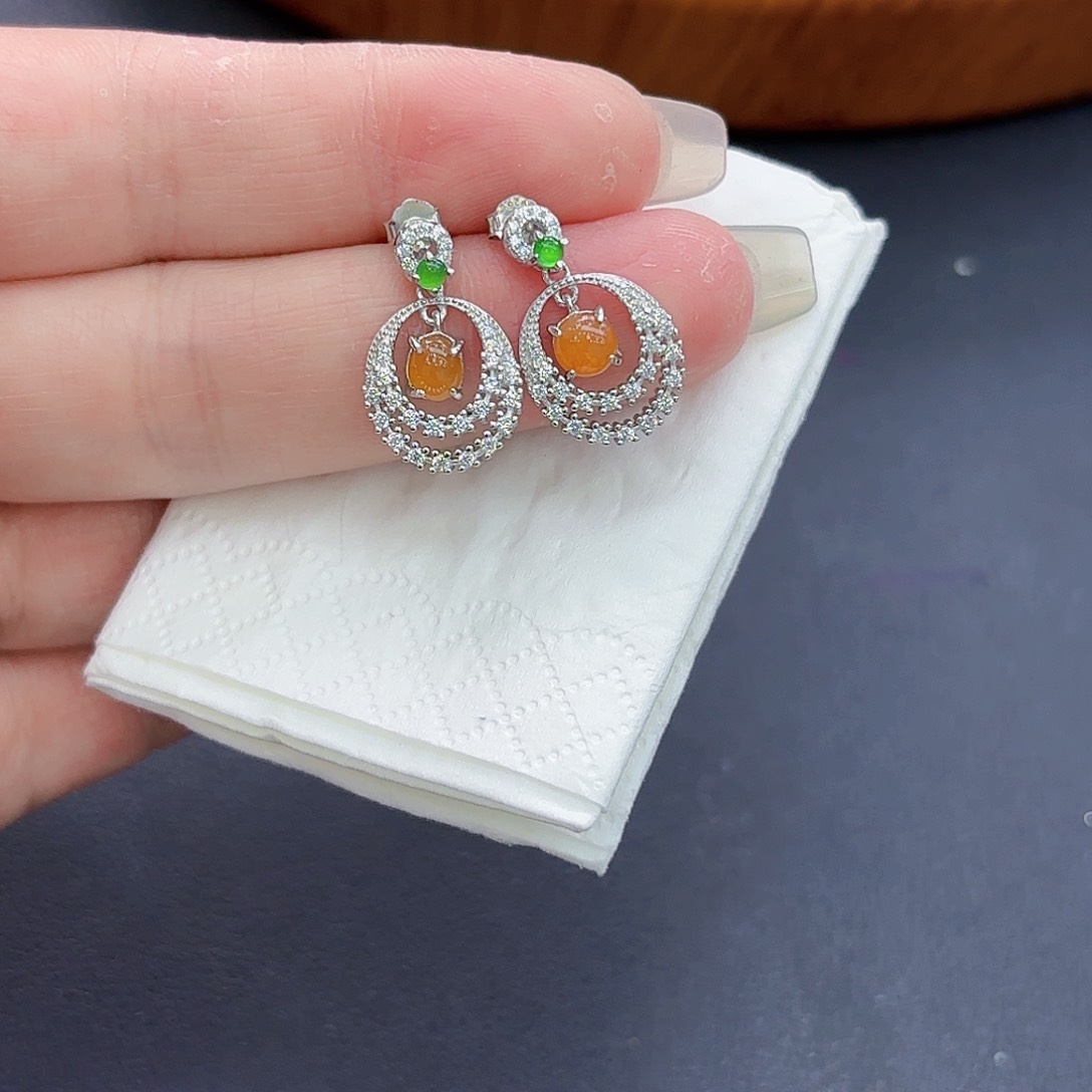 翡翠耳饰银S925镶嵌精品•耳饰一对