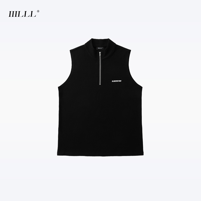 IIILLL童锦程原创设计感黑色针织背心男潮流修身立领拉链无袖马甲