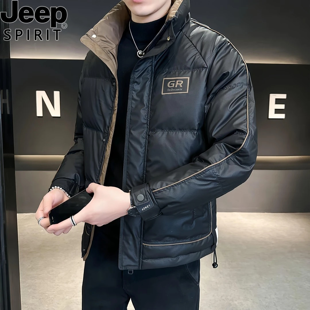 Jeep吉普男士羽绒服冬季2025春季新款休闲夹克工装保暖鸭绒外套男