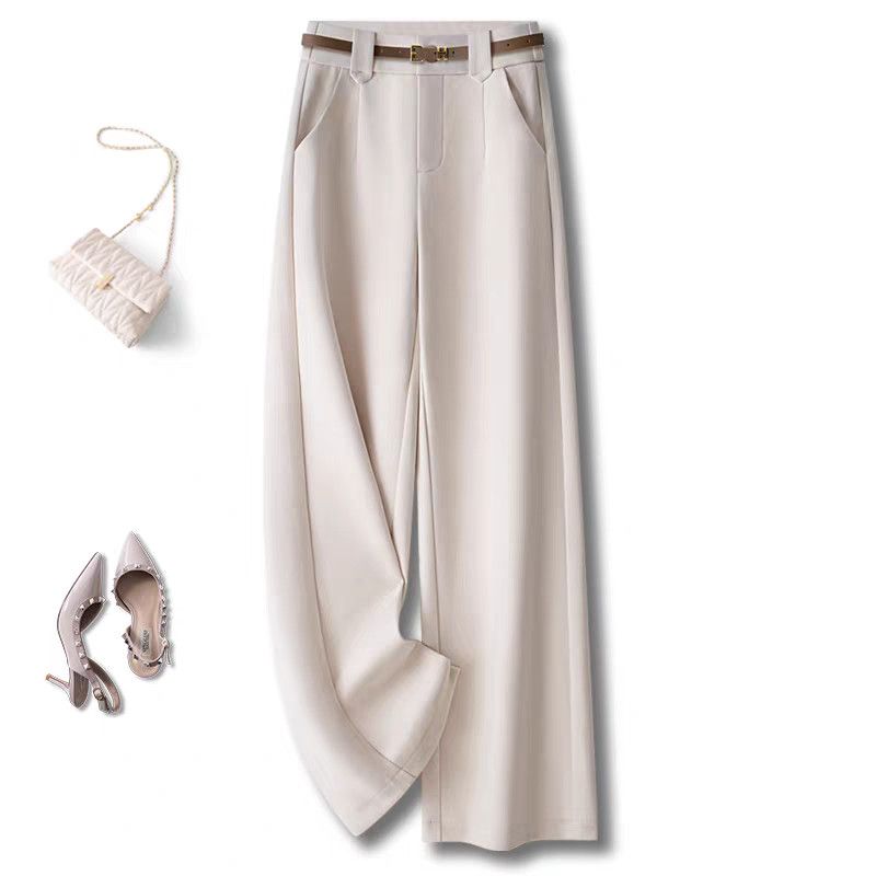 米杏色磨毛加厚毛呢裤女秋冬季2025新款高腰今年流行小个子直筒裤