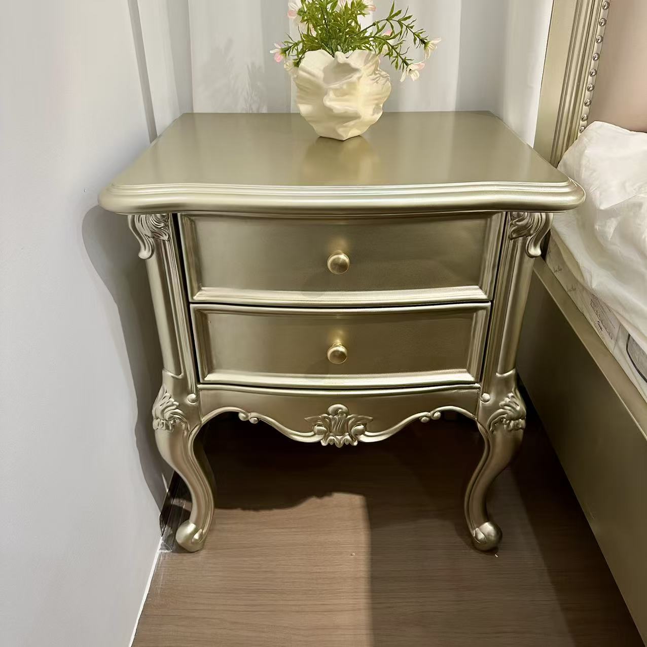 美式轻奢紫荆花床头柜法式轻奢卧室床边柜别墅奢华风实木床头柜