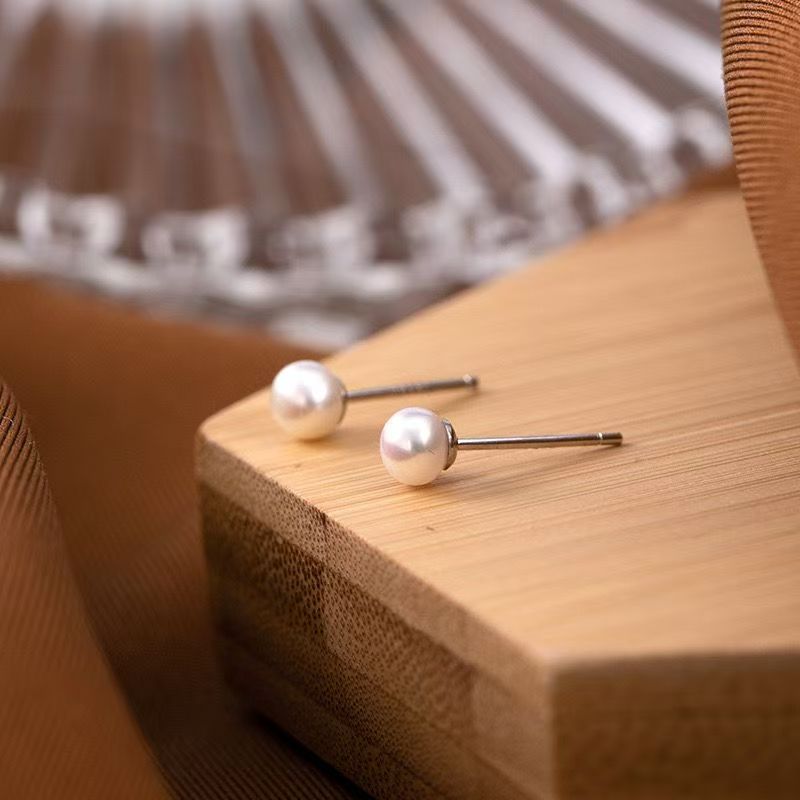 天然淡水正圆无瑕珍珠素钉-【4~5mm】-TJ