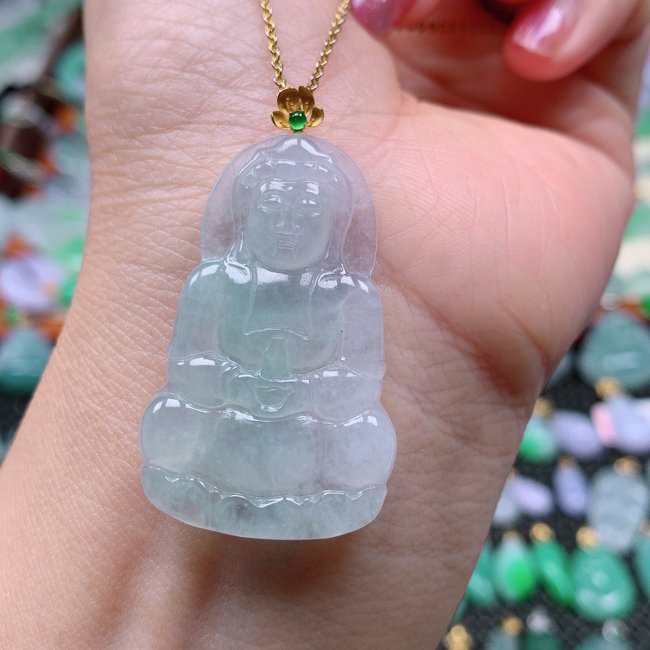 缅甸天然A货翡翠，冰观音，编号230/1128尺40-25-3.7