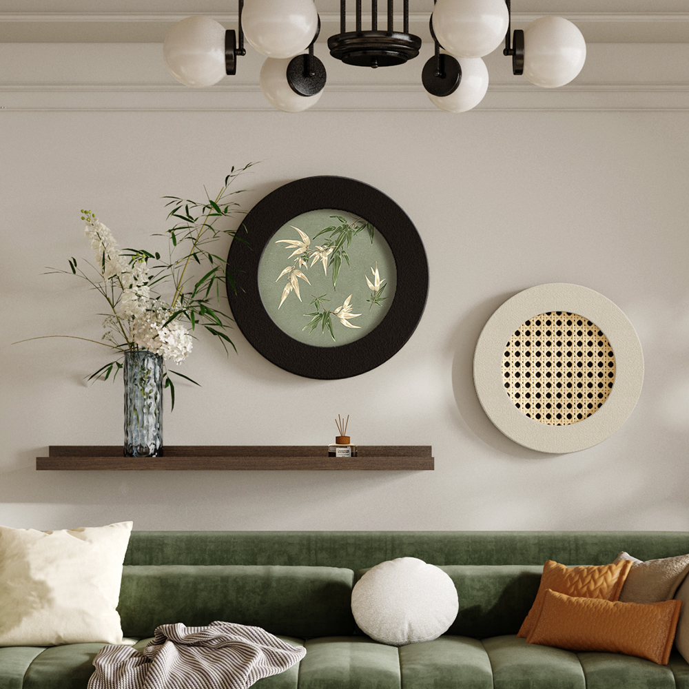 北欧月球客厅装饰画简约肌理双联画奶油风光影绿植沙发背景墙挂画