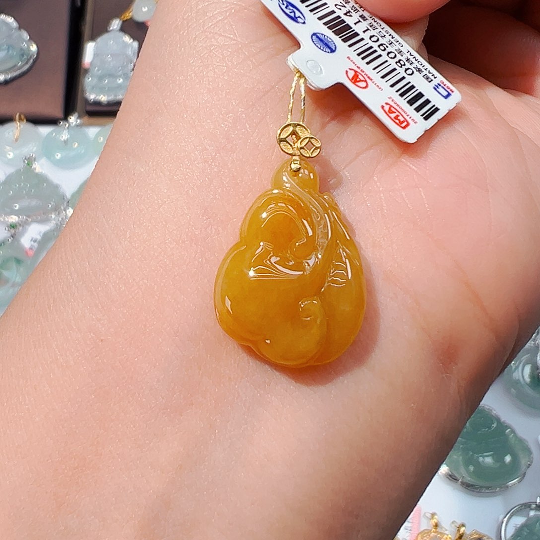 翡翠18K金镶嵌吊坠(不含链)如意