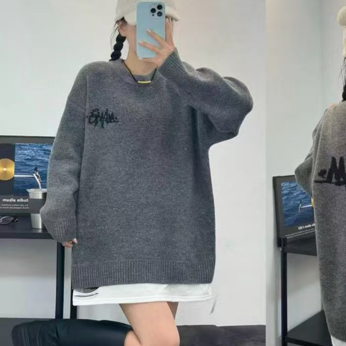 【慕.我们的店】韩系简约宽松下拼接长袖针织