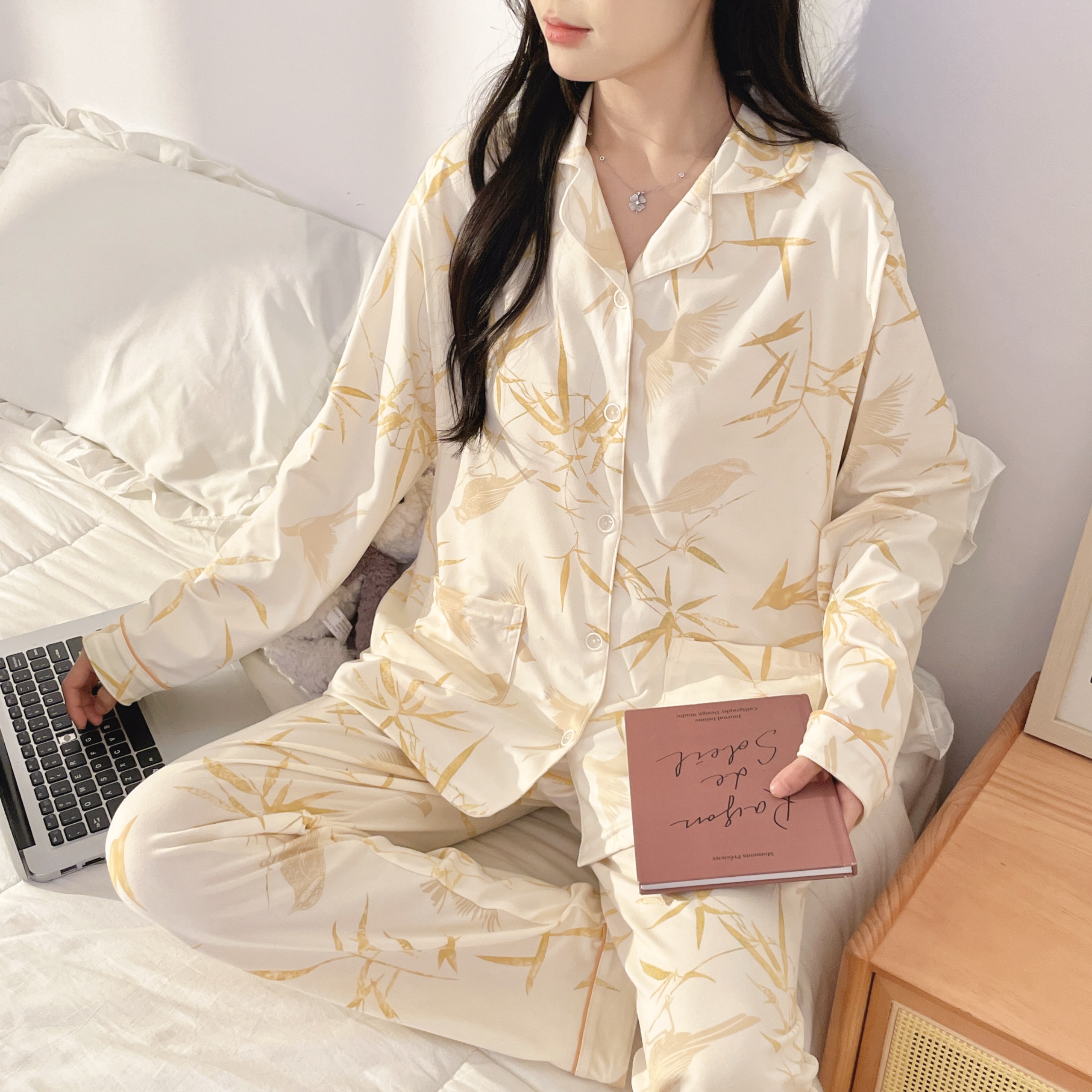 【春秋带胸垫】云感棉月子服孕妇产后喂奶产妇哺乳怀孕期长袖睡衣