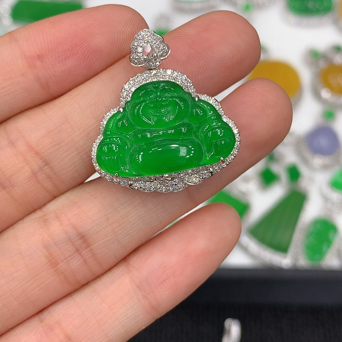 【闪购商品】翡翠吊坠(不含链)18K金镶嵌@****馆佛公