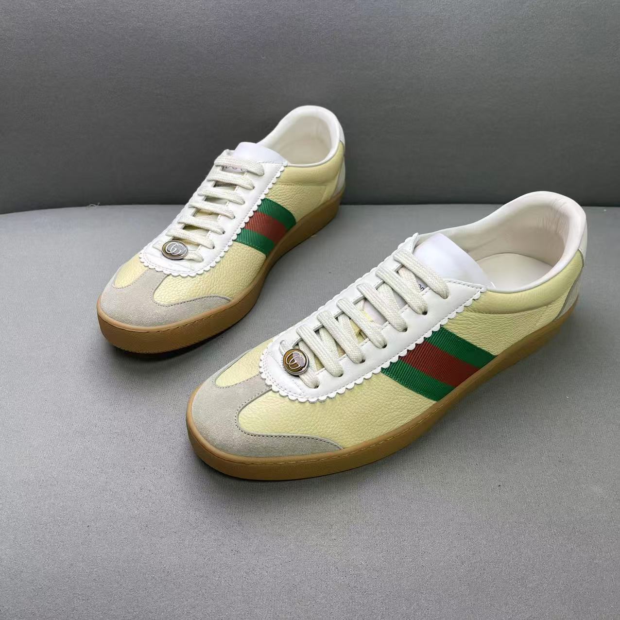 未使用 GUCCI/古驰 黄色时尚百搭皮革面复古潮流德训板鞋 40码