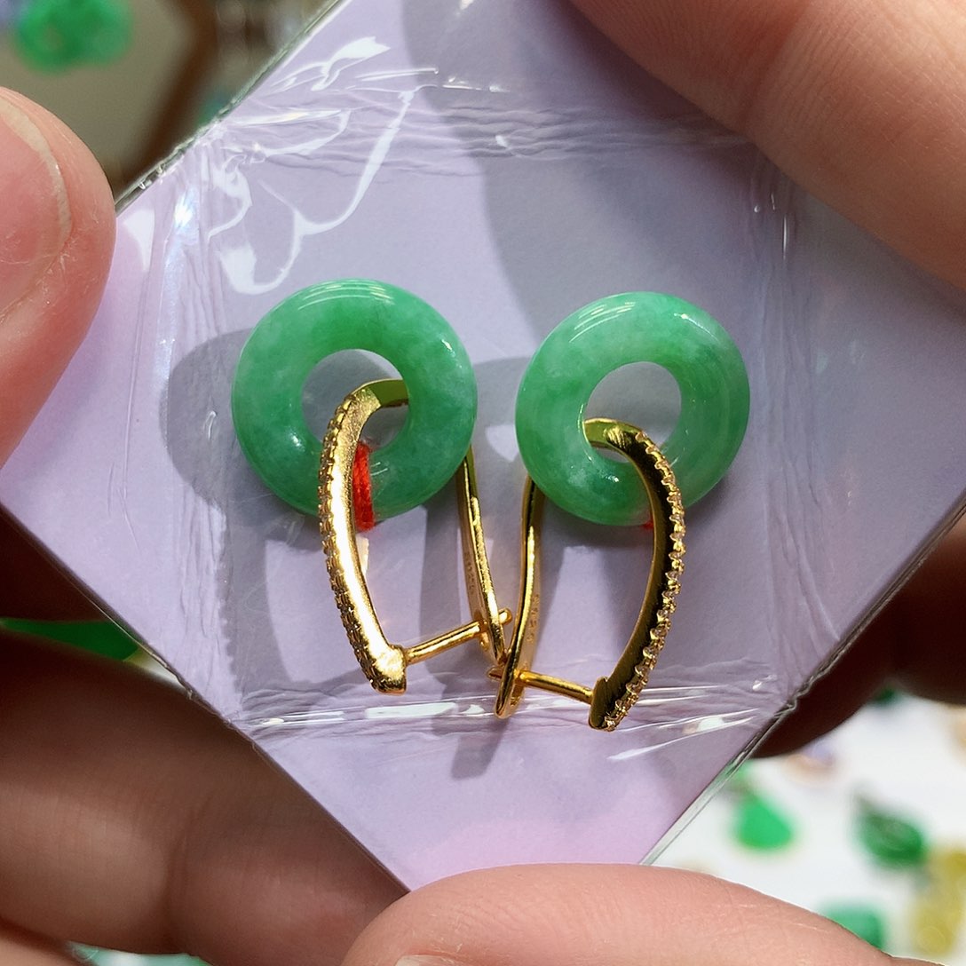 银S925镶嵌翡翠耳饰ღ****天然翡翠耳饰