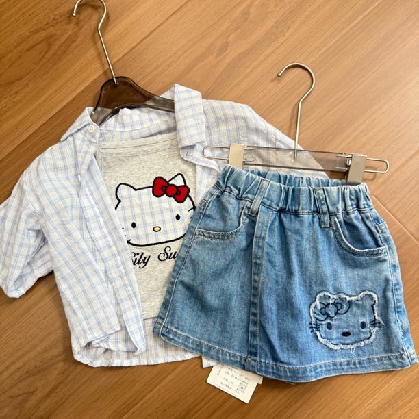 夏季女女宝韩版薄款格子半身裙单排扣套装洋气