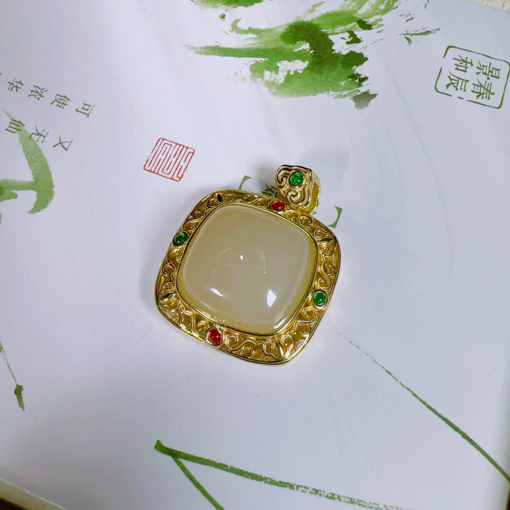 天然和田玉白玉新中式吊坠S925银-0244