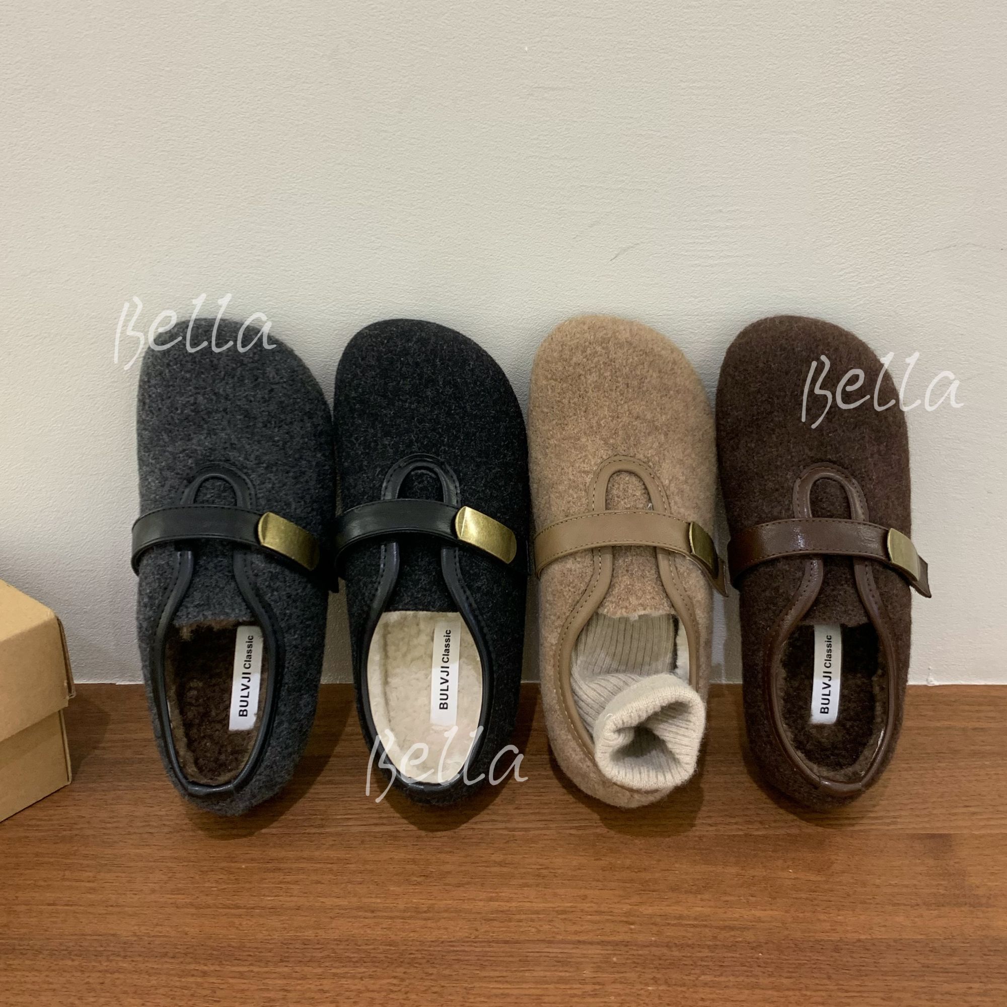 加厚底毛呢毛毛鞋女外穿秋冬季加绒棉鞋平软底保暖玛丽珍豆豆鞋