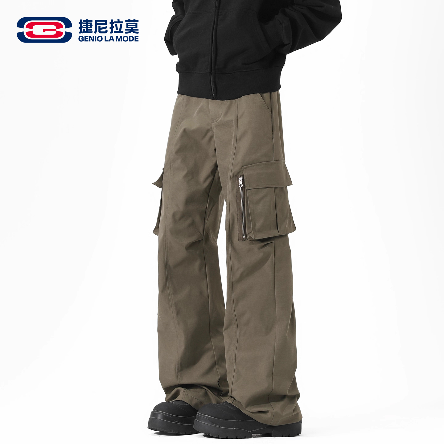 【敖瑞鹏代言】GENIOLAMODE美式直筒工装裤子男士秋冬季青少年新款