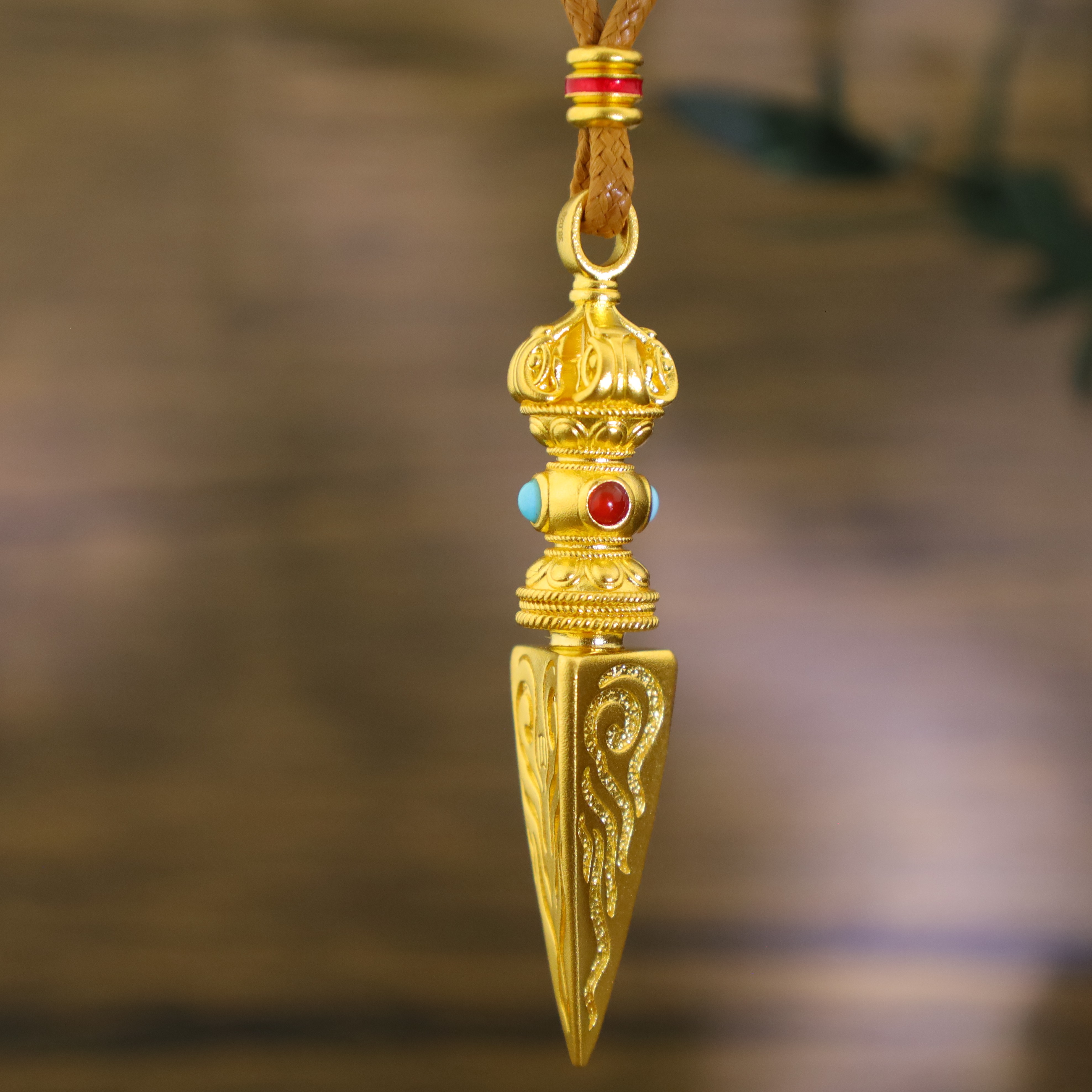 朝銮黄金【金刚橛】古法金手工錾刻金刚杵金刚橛足金挂坠吊坠