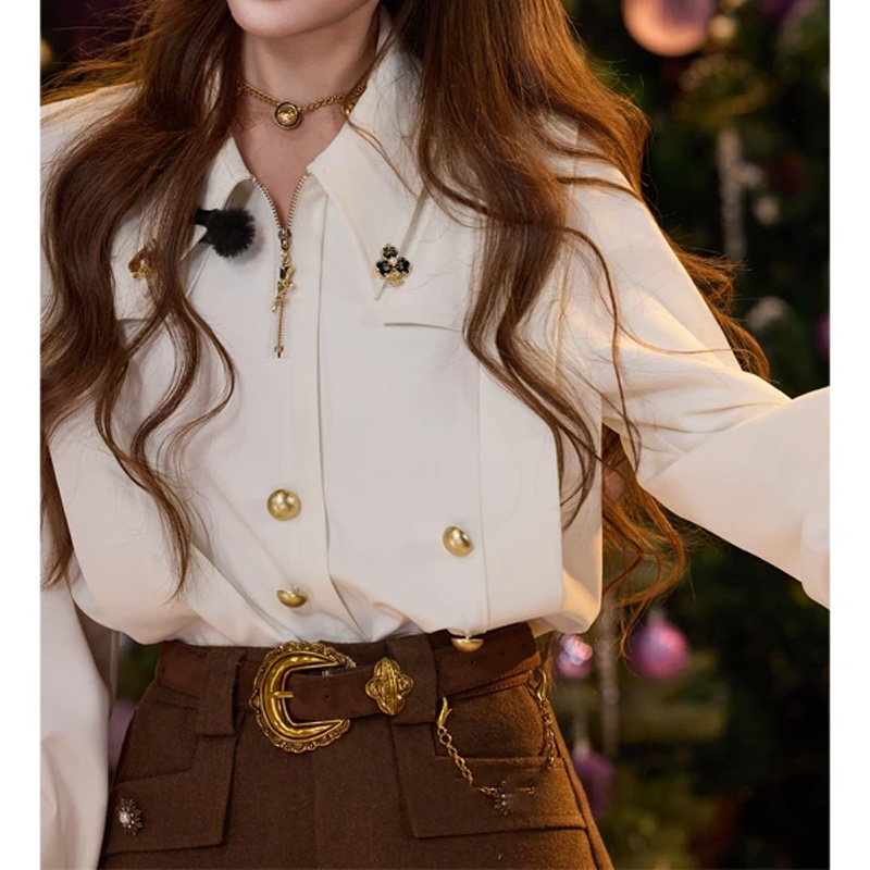 吞吞秋冬秋冬【月白衬衫】精致贵气 高级感挺括缎面加绒白色衬衫女