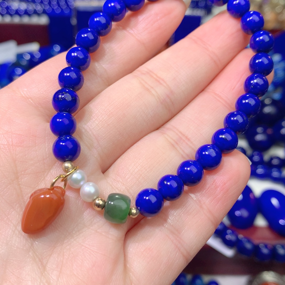 青金石未镶嵌6.8m手链定制