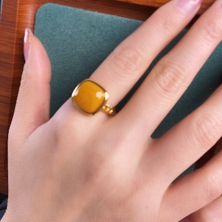 蜜蜡银S925镶嵌戒指戒指