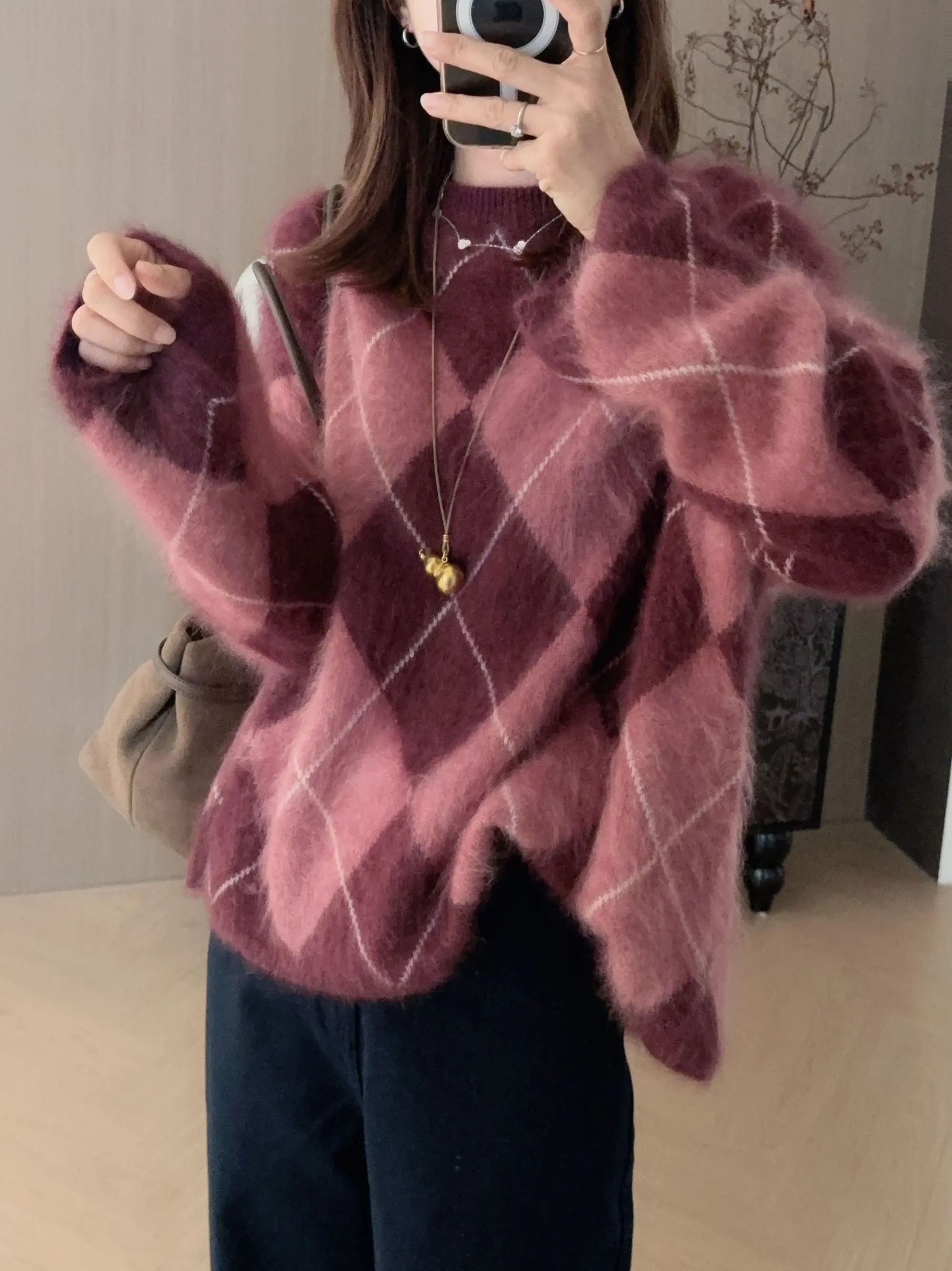 【001-100】秋冬时尚百搭宽松新款半高领羊绒羊毛针织衫