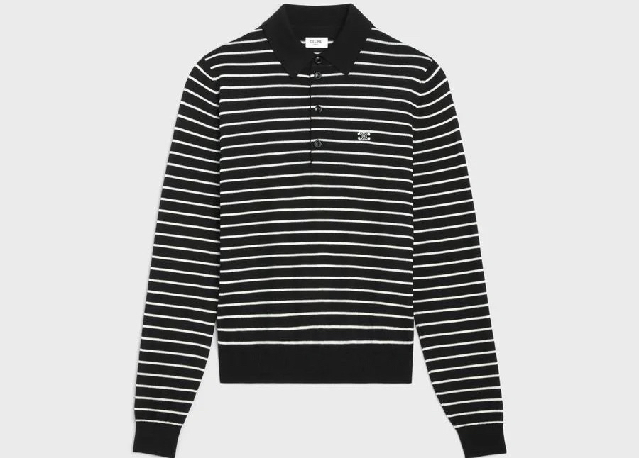 条纹polo翻领针织打底衫